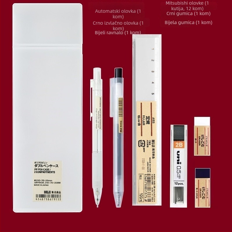 Muji mehanička olovka, 0,5 mm grafit, 2B/HB, prozirno tijelo, plastično kućište, ergonomski dizajn protiv umora