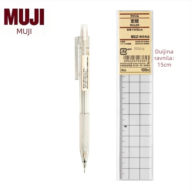 Muji mehanička olovka, 0,5 mm grafit, 2B/HB, prozirno tijelo, plastično kućište, ergonomski dizajn protiv umora
