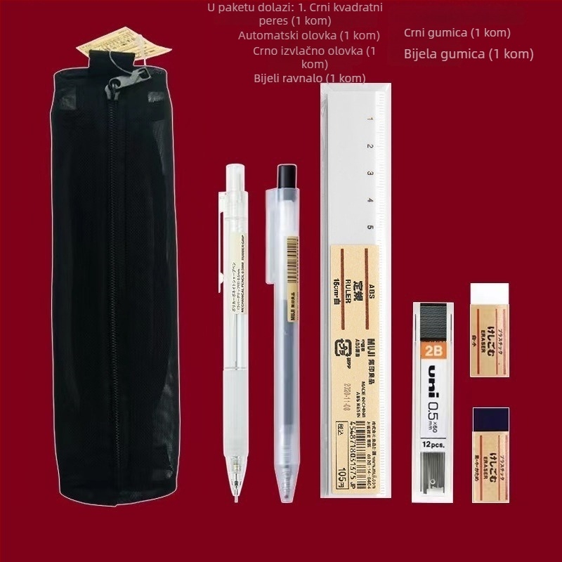 Muji mehanička olovka, 0,5 mm grafit, 2B/HB, prozirno tijelo, plastično kućište, ergonomski dizajn protiv umora