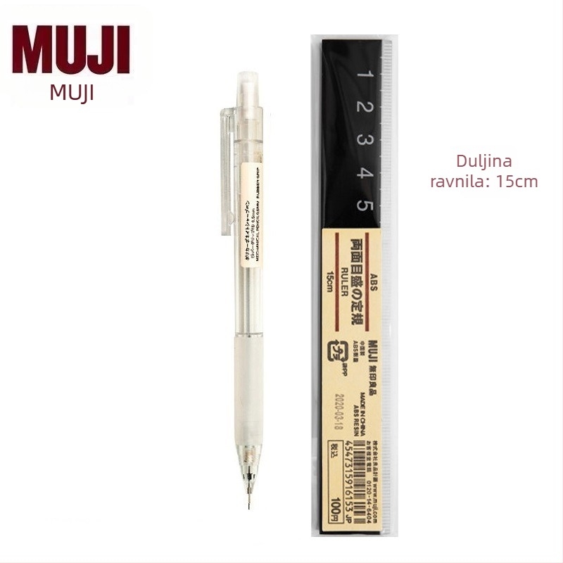 Muji mehanička olovka, 0,5 mm grafit, 2B/HB, prozirno tijelo, plastično kućište, ergonomski dizajn protiv umora