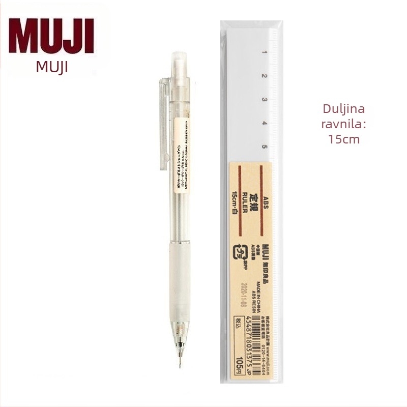 Muji mehanička olovka, 0,5 mm grafit, 2B/HB, prozirno tijelo, plastično kućište, ergonomski dizajn protiv umora