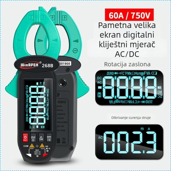 Han Yan 268B AC/DC klamp-metar za curenje struje, raspon 600 mA–60 A, model 268B, Li-ion baterija 3.7V