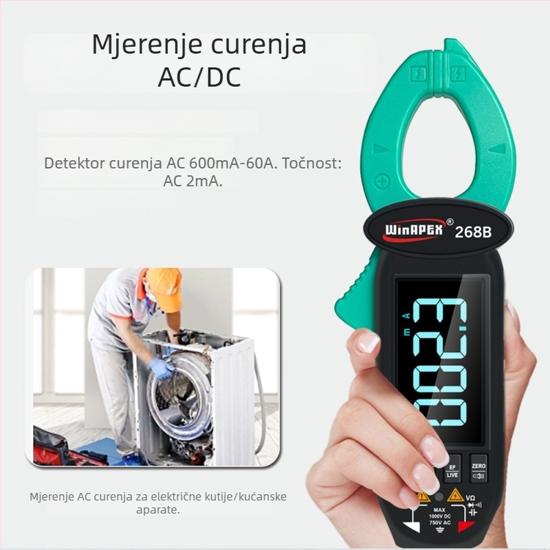 Han Yan 268B AC/DC klamp-metar za curenje struje, raspon 600 mA–60 A, model 268B, Li-ion baterija 3.7V