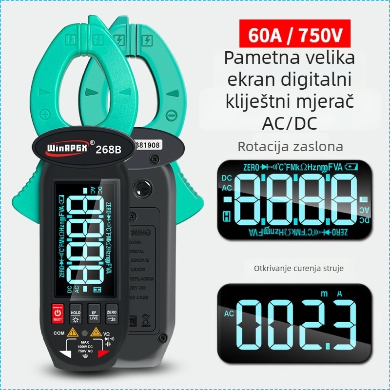 Han Yan 268B AC/DC klamp-metar za curenje struje, raspon 600 mA–60 A, model 268B, Li-ion baterija 3.7V