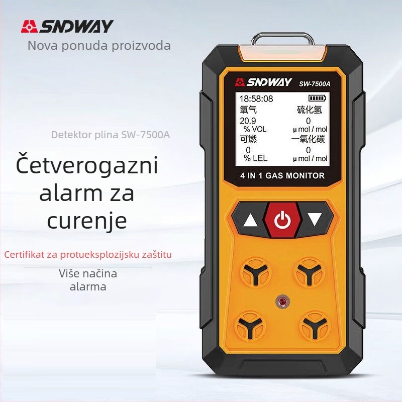 Shindawei četveroinčni detektor zapaljivih plinova s alarmom za toksične plinove i ugljični monoksid (SW-7500A, 0,3 kg)