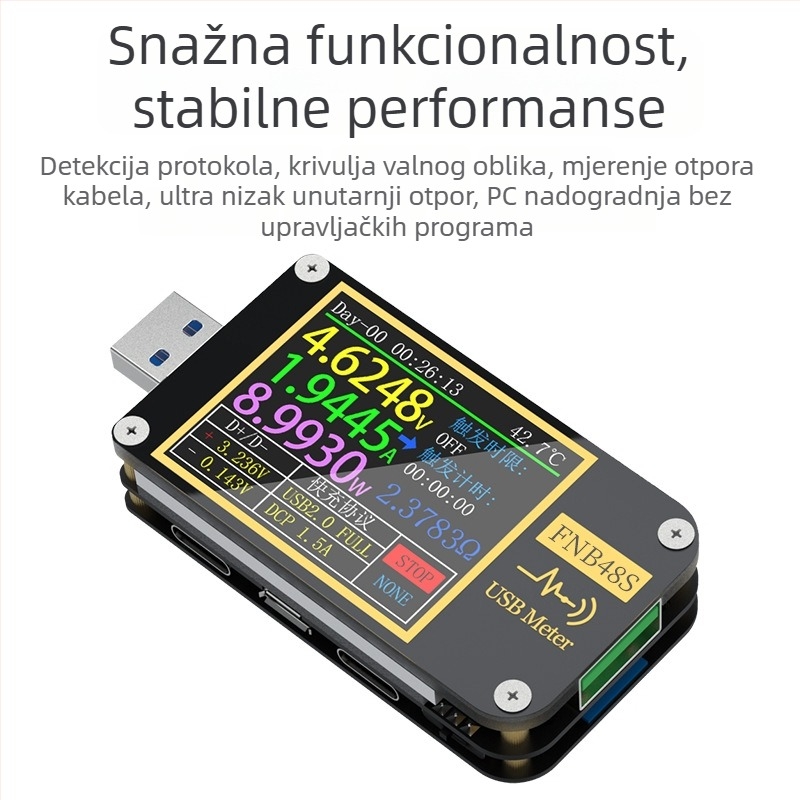 FNIRSI-FNB48S USB voltmetar i ampermetar, višenamjenski tester brzog punjenja, simulator protokola QC/PD