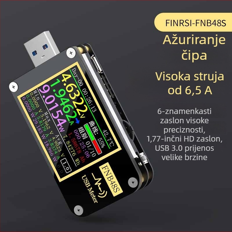 FNIRSI-FNB48S USB voltmetar i ampermetar, višenamjenski tester brzog punjenja, simulator protokola QC/PD
