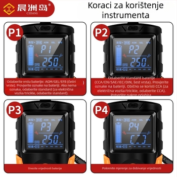 Detektor baterija Chenzhou Island — 12–24V za olovno-kiselinske baterije, glasovna najava, veliki zaslon, napajanje 12–24V, -10 do 50°C, za automobile, motocikle, električna vozila i skladišne dizalice