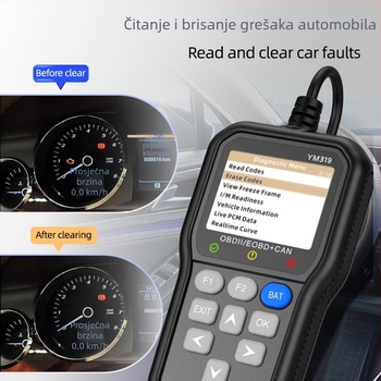 Alat za dijagnostiku vozila s otkrivanjem pogrešaka motora i baterije (5–18 V, -20 °C do 65 °C, YM319, YMOBD)