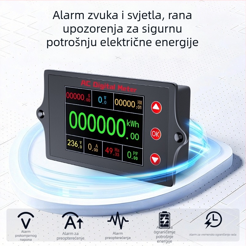 Peacefair Višenamjenski mjerni uređaj za AC napon i struju s digitalnim zaslonom, praćenje snage, frekvencija, energomjer