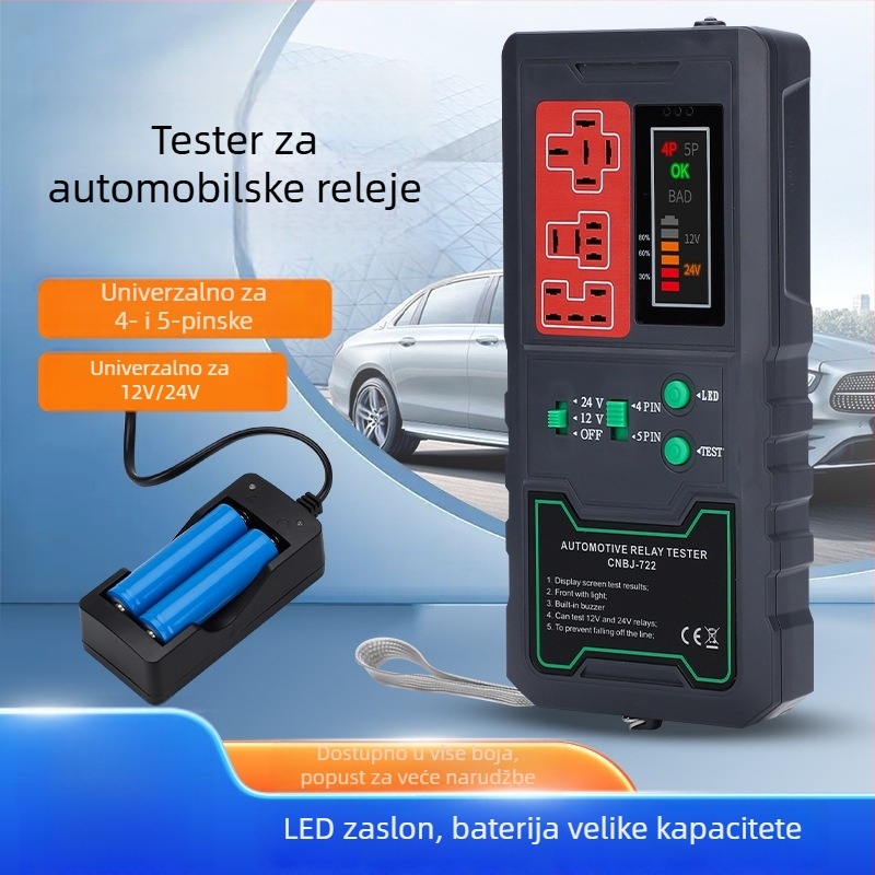 Automobilski detektor releja s LED prikazom, 12V/24V, baterija velike kapacitete