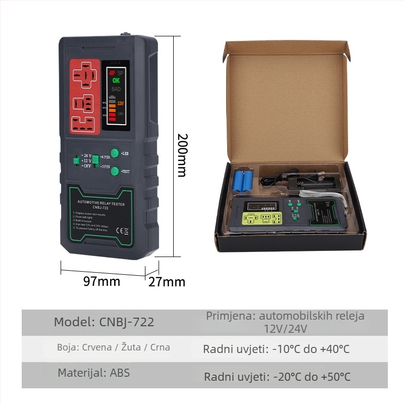Automobilski detektor releja s LED prikazom, 12V/24V, baterija velike kapacitete
