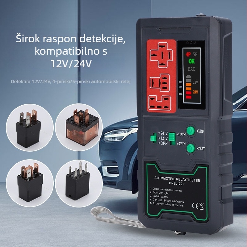 Automobilski detektor releja s LED prikazom, 12V/24V, baterija velike kapacitete