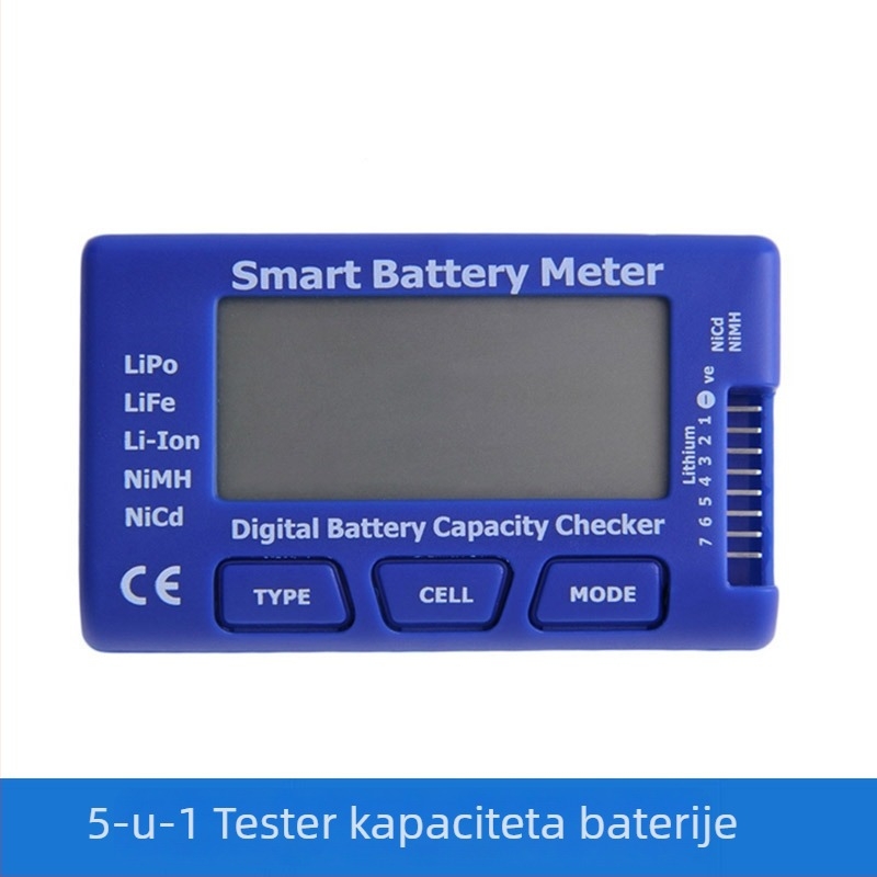 5-u-1 tester baterija za dron 1-7S, digitalni mjerač napona i otpora, napon 0-294.4, točnost ±0.02, otpor do 20, temperatura 0-60°C, napajanje 5V