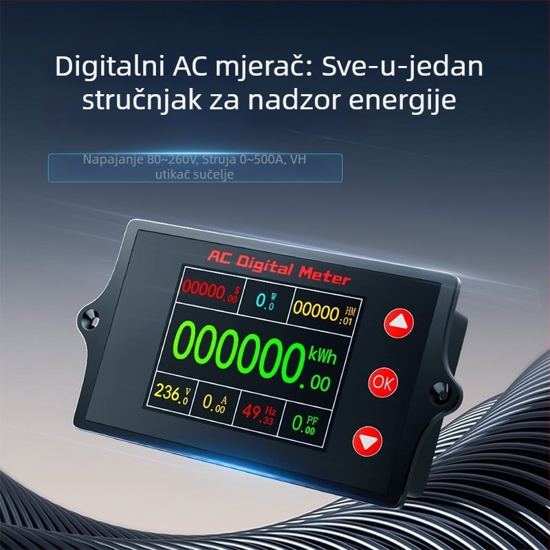 Peacefair Višenamjenski AC voltmetar i ampermetar s digitalnim zaslonom, praćenje snage, mjerenje frekvencije i izračun troška energije
