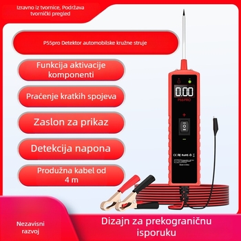 Detektor kvarova automobila sa zaslonom, model P55Pro, dijagnostika baterije, napajanje 6-30 V, radna temperatura -20°C do 60°C.