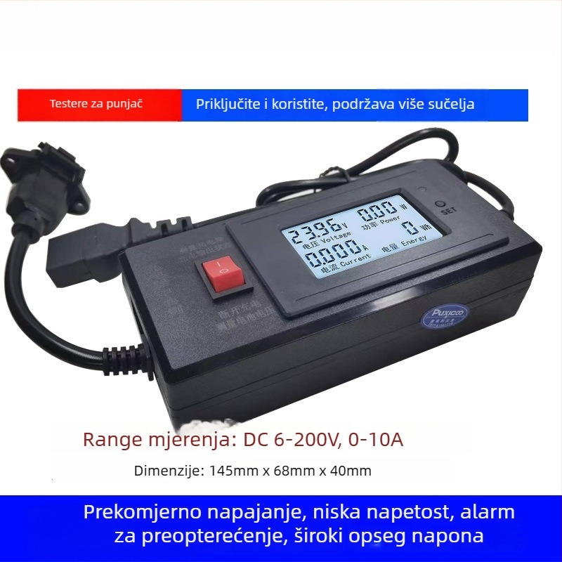 Detektor punjača za elektromobil – mjerač snage i tester opterećenja, mjerenje napona baterije, model Pxc-031, DC 6-200V
