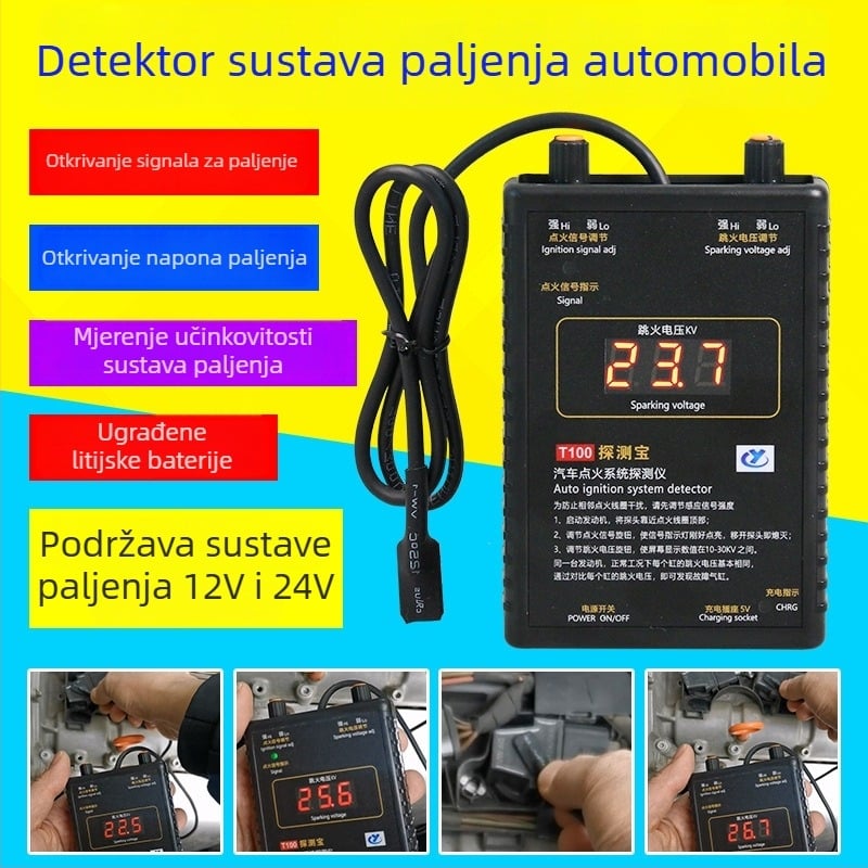 Detektor kvarova automobila za analizu sustava paljenja i otkrivanje zavojnice paljenja, 24V, 20–65°C, dijagnostika motora i baterije, model T100