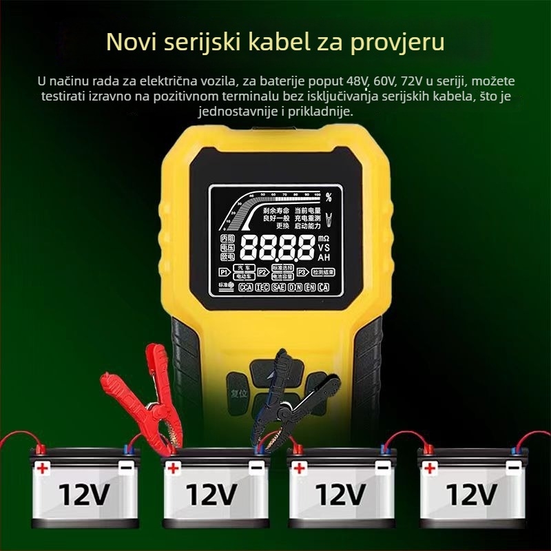 Tester baterija za električna vozila i automobile – kompatibilan s 12V/24V, provjera zdravlja baterije, detekcija vijeka baterije