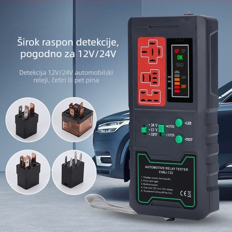 Automobilski tester releja i analizator kvarova, 12V/24V, 4-pinski i 5-pinski