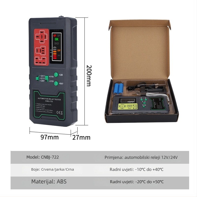 Automobilski tester releja i analizator kvarova, 12V/24V, 4-pinski i 5-pinski