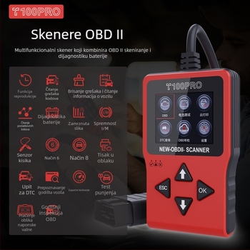 OBD2 automobilski dijagnostički instrument s Elm327 sučeljem, dijagnostika kvarova motora i baterije, čitanje kodova, model T100pro, 12V