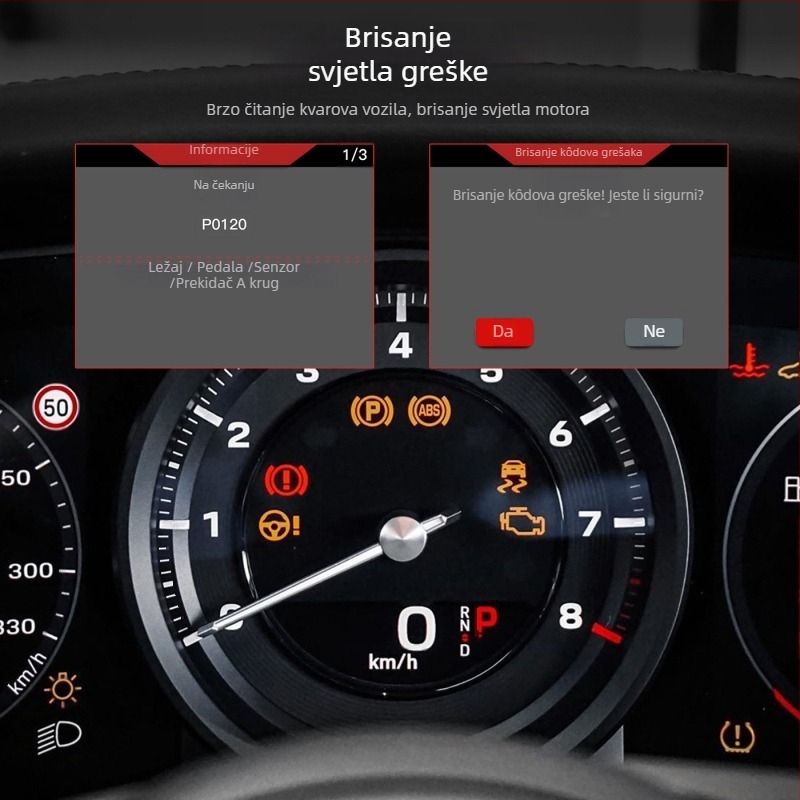 OBD2 automobilski dijagnostički instrument s Elm327 sučeljem, dijagnostika kvarova motora i baterije, čitanje kodova, model T100pro, 12V