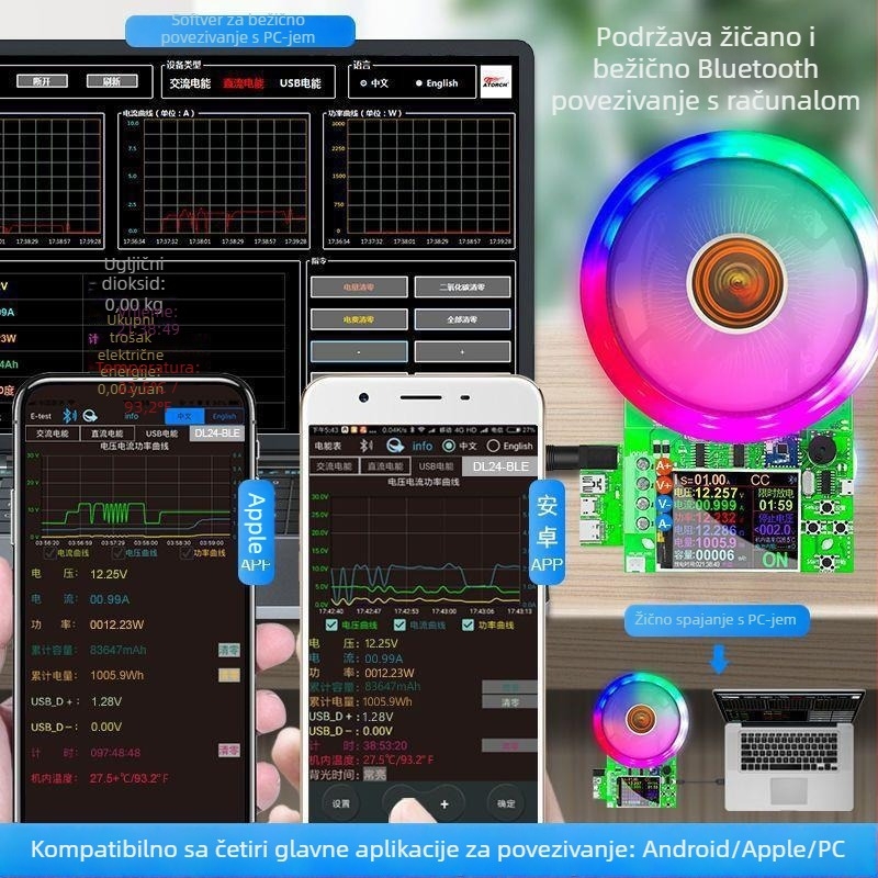 DL24 digitalni tester konstantnog toka s digitalnim zaslonom, voltmetrom i ampermetrom, USB tester i detektor kapaciteta baterije