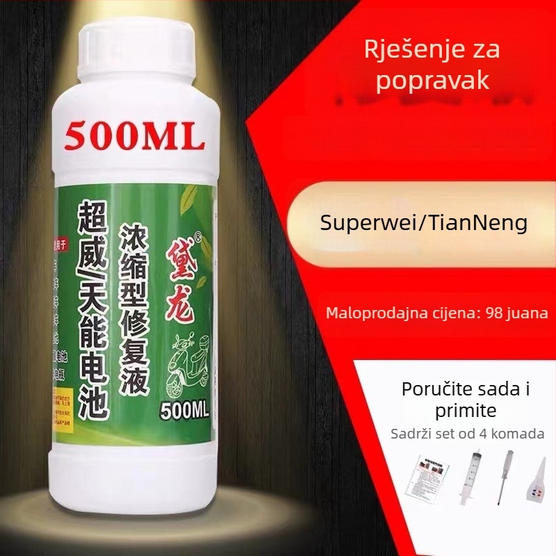 Elektrolit za bateriju električnog vozila s destiliranom vodom i 30+ sastojaka; rok trajanja 3 godine; standard kvalitete 99