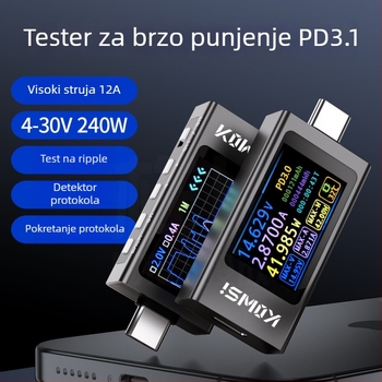 Type-C PD punjač s detektorom brzog punjenja, mjeračem snage i USB testerom – višenamjenski prikaz struje i napona