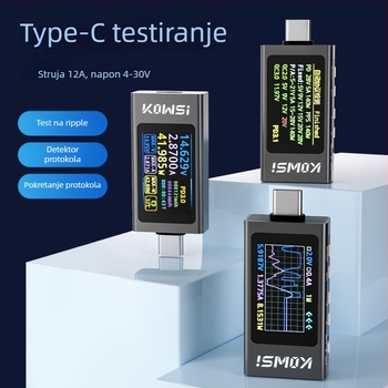 Type-C PD punjač s detektorom brzog punjenja, mjeračem snage i USB testerom – višenamjenski prikaz struje i napona