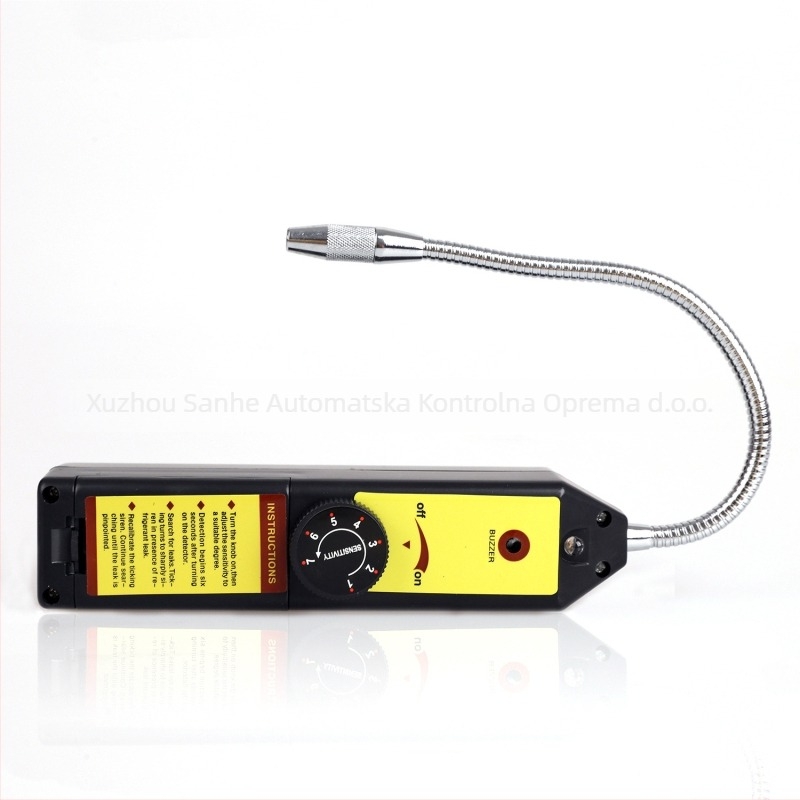 Halogenski detektor propuštanja WJL-6000 — model WJL-6000, mjerenje halogenih plinova, napajanje 6V DC, radna temperatura 0–52 °C, dimenzije 23×8.5×5.3 cm