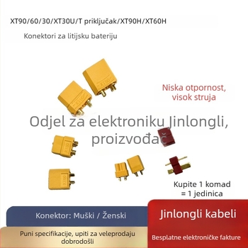T-Plug testni konektori XT90/XT60/XT30 za LiPo baterije u modelima zrakoplova, muški i ženski, pozlaćeni