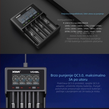 XTAR VC4SL punjač baterija, ulaz 4,2V, izlaz 1A, CE certifikat