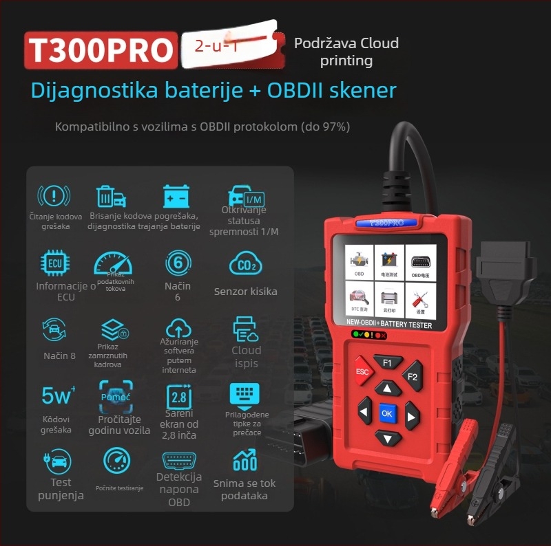 Automobilski instrument za dijagnostiku kvarova T300 – OBD2 čitač kodova motora, 8-30V, 20-60°C, pogodan za benzinska vozila