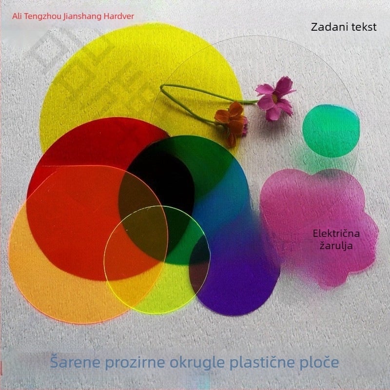 Žuto filtrirani prozirni PVC list za demonstraciju boja, plavo-zelene i crvene kružne forme za DIY nastavu boja