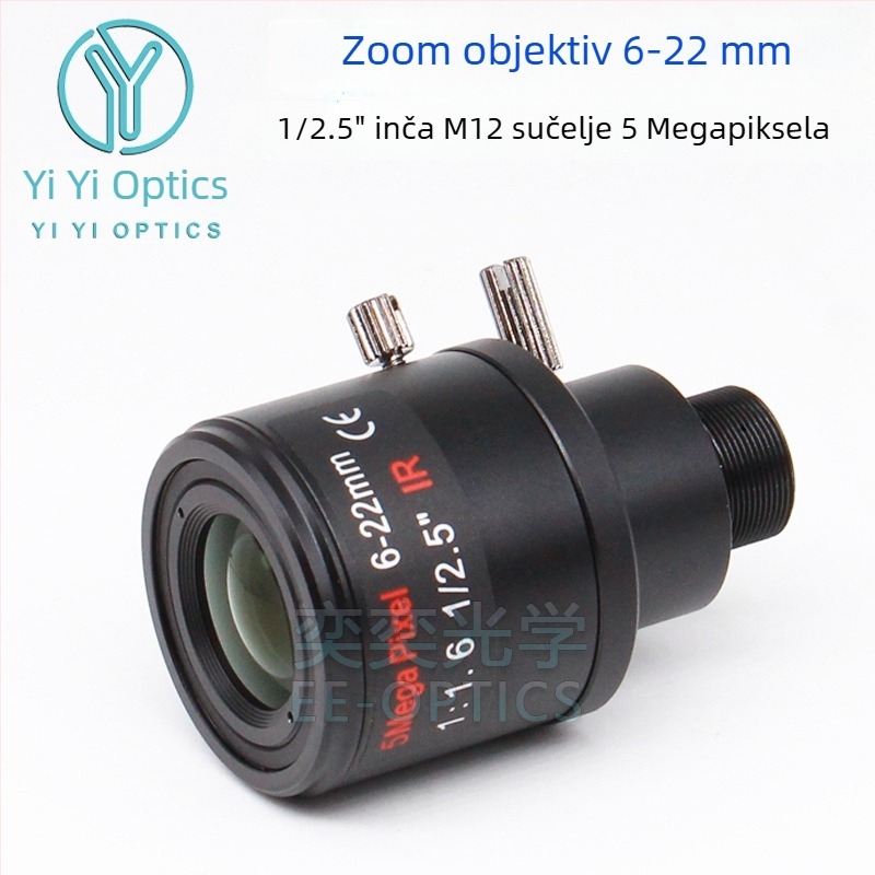 Zoom objektiv s ručnim zumiranjem i zaključavanjem, 6-22 mm, M12 priključak, F1.6, 1/2.5-inčni senzor, minimalna udaljenost fokusa 0,3 m