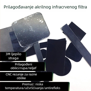 Infračervena akrilna ploča za senzor, PMMA materijal, prilagođena obrada; infracrveni filter 700/710/780 nm, propusnost 90%, debljina 0,5–2,0 mm
