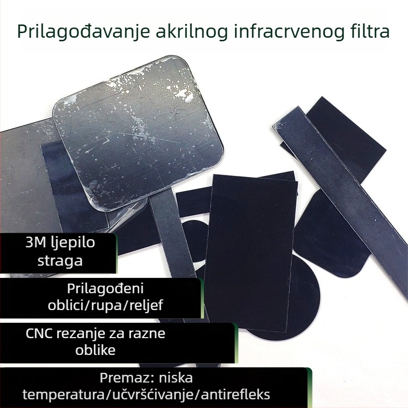 Infračervena akrilna ploča za senzor, PMMA materijal, prilagođena obrada; infracrveni filter 700/710/780 nm, propusnost 90%, debljina 0,5–2,0 mm