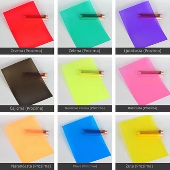 A4 prozirne PVC obojene filmske ploče (crvena, žuta, plava, zelena, ljubičasta, ružičasta, crna, smeđa) za DIY filtriranje filma