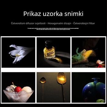 Dodatak za rasvjetu: prilagodljiva četverolistna zaštita svjetla s konturnim filtrom, kompatibilno s poklopcima 18–21 cm, model KLJ2, nosivost 2–5 kg