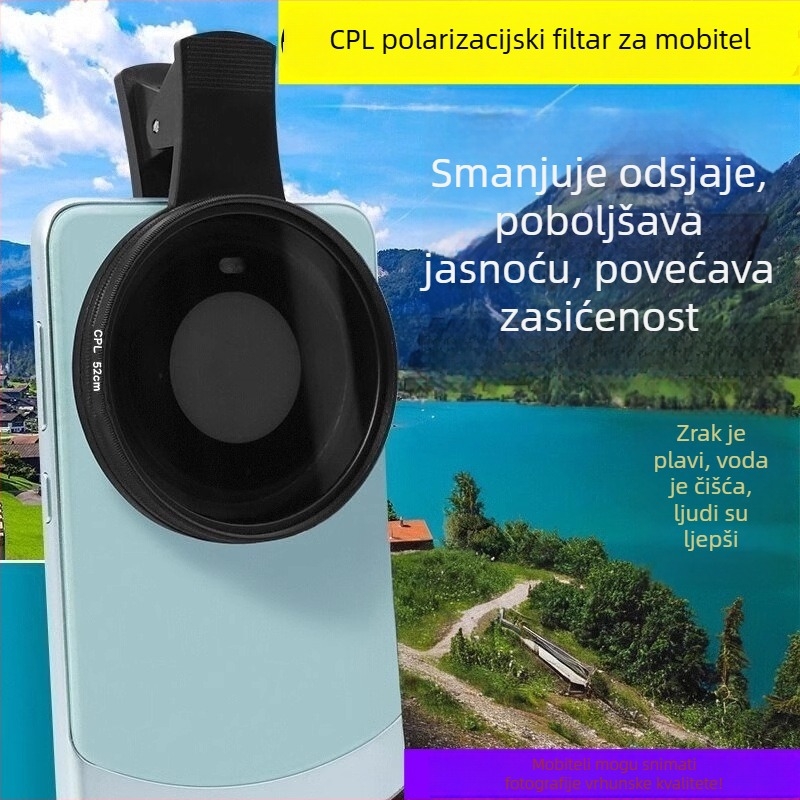 Polarizacijski filter za mobitele, s ultratransparentnim premazom za smanjenje odsjaja s vodne površine