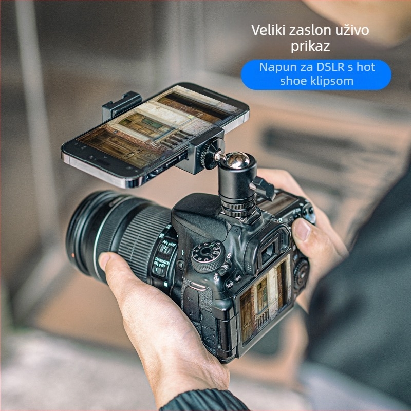 Set glava za stativ - univerzalni aluminijski spoj, držač za telefon s hot shoe, nosivost do 2 kg, držač rasvjetnog svjetla za stol
