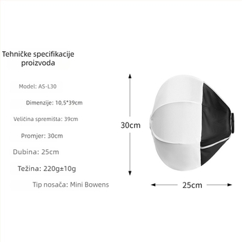 Uređaj za meku svjetlost za mini Baorong ručnu rasvjetu, materijal Nylon ABS/Oxford tkanina, težina 0,22 kg, nosivost do 2 kg