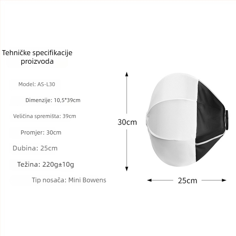 Uređaj za meku svjetlost za mini Baorong ručnu rasvjetu, materijal Nylon ABS/Oxford tkanina, težina 0,22 kg, nosivost do 2 kg