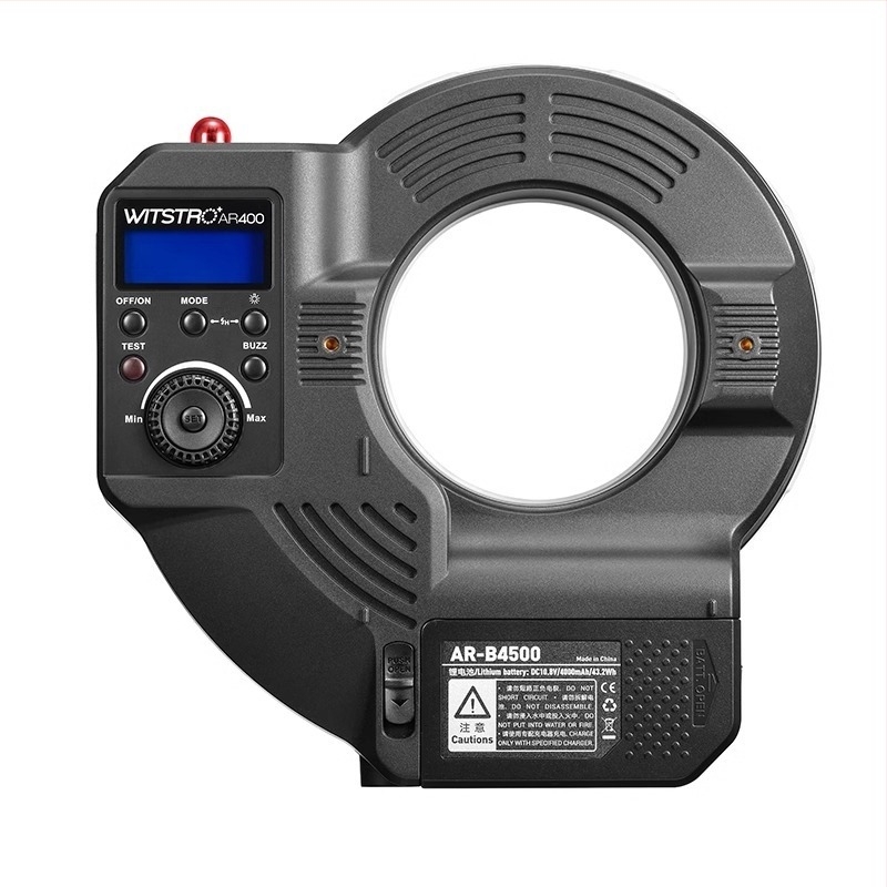 AR400 makro kružni bljeskalica, 400W, litijeva baterija, vanjsko snimanje, aluminijeva legura, 0.5 kg