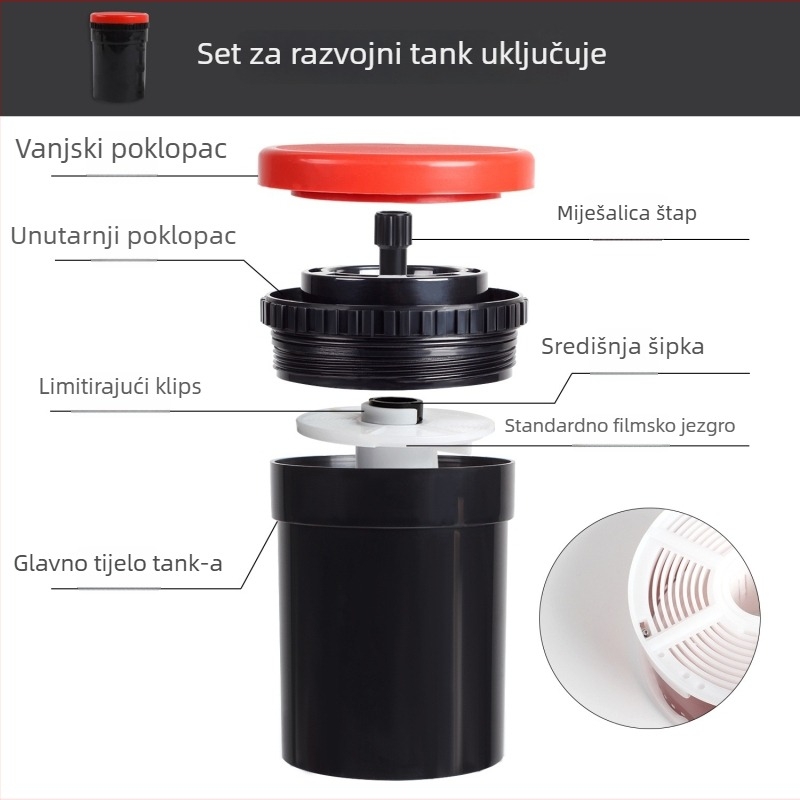 Dodatna oprema za fotoaparat - dvostruko jezgreni spremnik za razvoj filma, univerzalan za 135/120, plastični, uključuje 2 jezgre