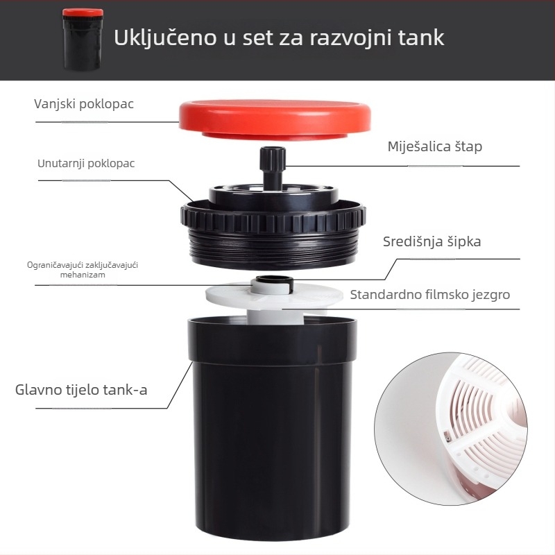 Dodatna oprema za fotoaparat - dvostruko jezgreni spremnik za razvoj filma, univerzalan za 135/120, plastični, uključuje 2 jezgre