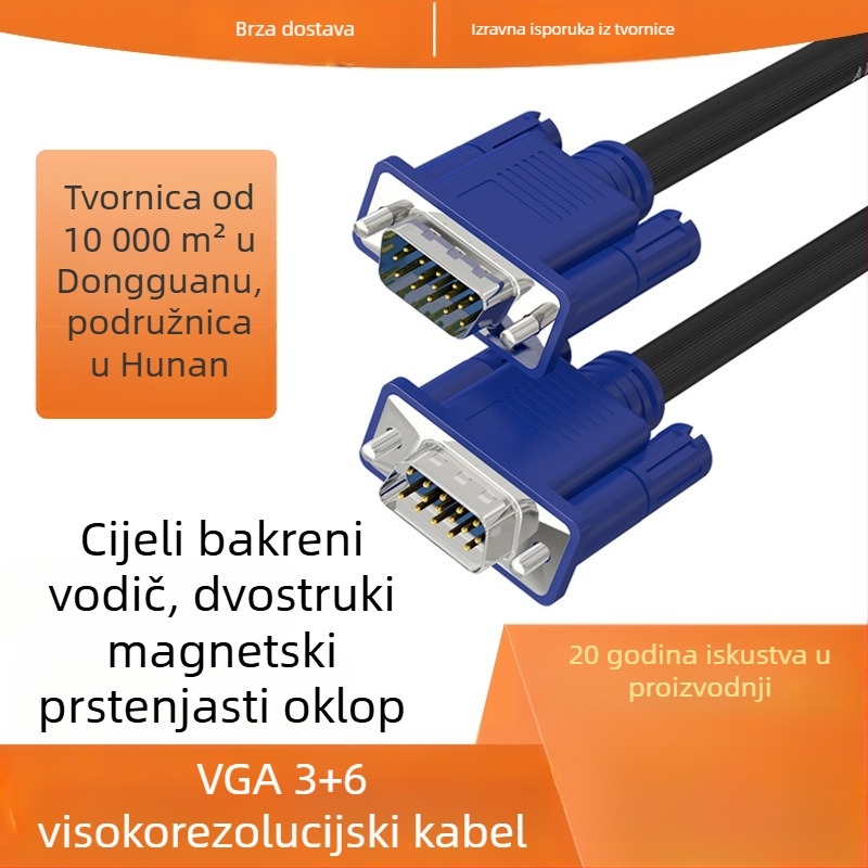 VGA kabel 3+6, HD kabel za TV, projektor i računalni monitor, duljina 1,5 m