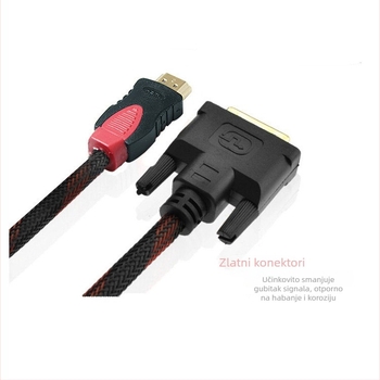 HDMI–DVI adapter kabel, obostrana konverzija, duljina 1,5 m, zlatni konektori, pogodan za TV/monitor/projektor